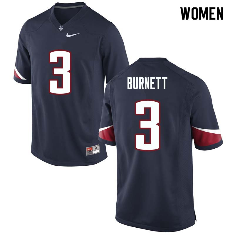 Women #3 Garrison Burnett Uconn Huskies College Football Jerseys Sale-Navy